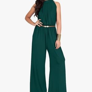 KOH KOH JUMPSUIT Wide Leg Pants Sleeveless Suit Romper Emerald Halter Style NWT